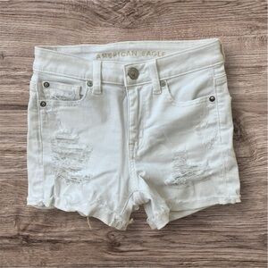 American Eagle White Denim Distressed Shorts
